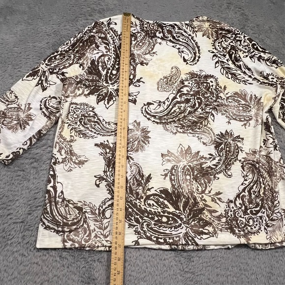 Alfred Dunner Paisley Floral Blouse Womens 1X White Brown 3/4 Sleeve Stretch NWT - Picture 15 of 16
